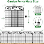 AMAGABELI 4 Panels 44 in(H )X 12 ft(L) Decorative Garden Fence Gate,Dog Fence Outdoor for Yard,Rustproof Tall Garden Fencing Animal Barrier Metal Wire Panel Border with Leaves for Flower Bed Black - Image 2