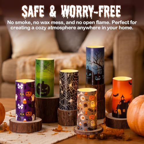 Fumete 6 Pack Halloween Flameless LED Pillar Candles 3x6 Timer Remote 4/6h - Image 6