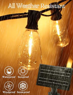 50ft Solar Outdoor String Lights with Remote - USB Rechargeable Solar Powered Outdoor Patio Lights, Larger 1.5W Solar Panel, Timer, Dimmable Shatterproof ST38 Bulbs for Backyard, Garden, Pool - Image 3