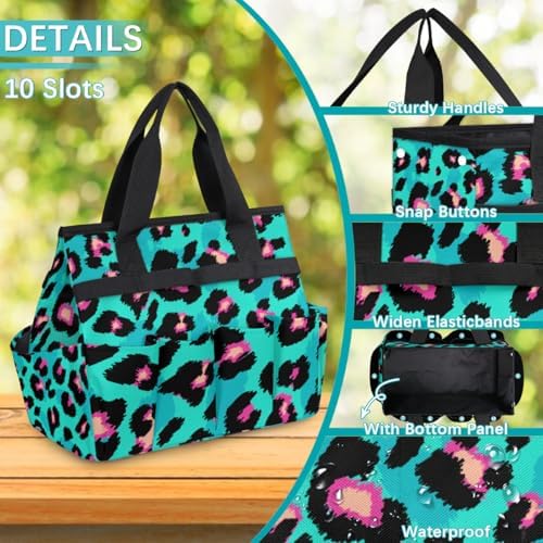 Leopard Pink Garden Tool Bag Tote for Men Women Multiple Pockets Wide Mouth Heavy Duty Waterproof Tool Organizer Bag for Outdoor Lawn Yard Portable Gardening Storage With Elasticbands - Image 4