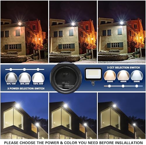 LAMPHOME LED Flood Lights Outdoor 15/20/35W and 3000/4000/5000K Adjustable 3900Lm,Dusk-to-Dawn Sensor o Dawn Flood Light for Yard, Garage, Garden,UL Listed, Includes Knuckle Mount UL Listed - Image 3