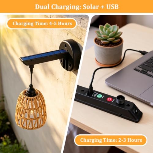 Solar Sconce Lights Outdoor, 2 Pack 6in H Boho Rattan Wall Lantern with USB Charging, IP65 Solar Outdoor Wall Lights, 3 Mode Motion Sensor, Hanging Porch Light for Garage Patio House Gazebos Garden - Image 7