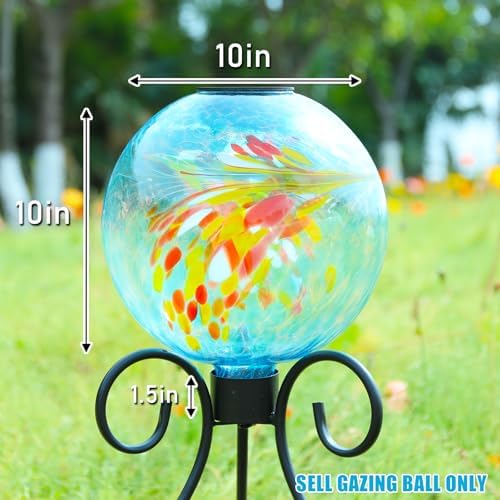 VCUTEKA Solar Gazing Ball, Glass Garden Globes for Outdoor Decor, 10" Swirl - Image 5