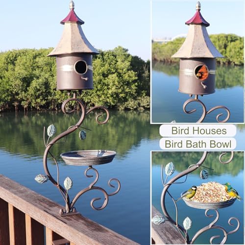 Deck Bird Bath, Metal Bird Bath and Bird Houses, Deck Mounted Bird Bath - Image 5