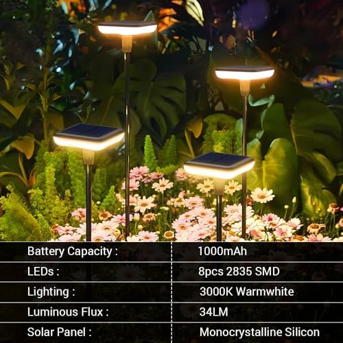 Solar Lights Outdoor Garden 4 Pack Solar Pathway Light 31" Tall Solar Landscape Lights 34LM Bright Up to 12H IP65 Waterproof Auto On/Off for Walkway Outside Yard Path Patio Lawn Flower Bed plant Decor - Image 6
