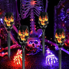 Halloween Solar Skull Stake Lights, Pathway Decor, 8 Pc, Orange - Image 6