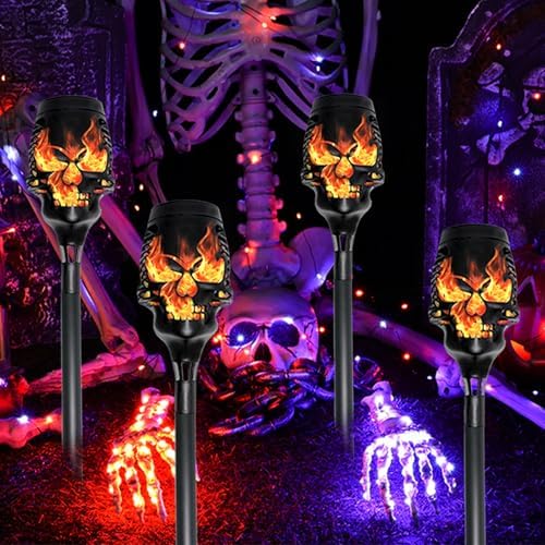 Halloween Solar Skull Stake Lights, Pathway Decor, 8 Pc, Orange - Image 6
