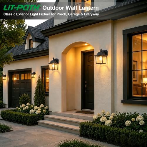 LIT-PaTH Outdoor Wall Light Fixture, Antirust Aluminum Glass, Black 2 Pack - Image 7