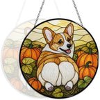 Corgi Butt Pumpkin Field Stained Glass Suncatcher 11.8" Colorful Window Hanging Ornament, Sun Catcher Decor for Bathroom Front Door Living Room Home Wall Garden - Image 5