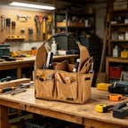 Tool Bag, 13.8-inch Heavy Duty Wide Mouth Water-Resistant Waxed Canvas Garden Bag with Reinforced Bottom for Tools, Wrenches, Screwdrivers | Khaki - Image 6
