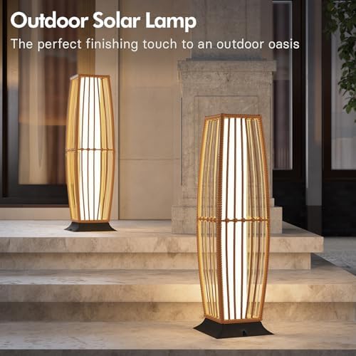 Grand patio Solar Outdoor Floor Lamp, Waterproof Wicker Boho Patio Lantern with Warm LED Light, Cordless Solar Standing Light for Porch, Deck, Garden & Poolside Decor, Large Taurus - Image 2