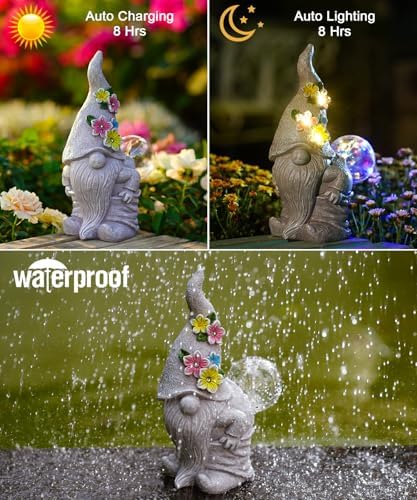 Nacome Solar Funny Gnome for Garden Decor: Durable Resin Statue All-Weather Automatic On/Off Switch Bubble Outdoor Outside Patio Porch Front Pathway - Gifts for Mom Grandma Lady - Image 5