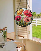 Poppy Flower Stained Glass Window Hanging Suncatcher Gifts for Women 12" - Image 6