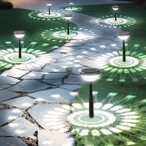 Ensenior Solar Lights Outdoor, 6 Pack, Cool White, Unique Light Pattern by Ensenior