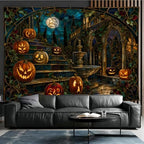 Halloween Pumpkin Tapestry, Gothic Stained Glass Courtyard Decor 70x90inch by Unknown