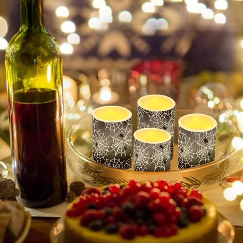 Halloween Flameless Candles 4Pcs Battery Operated LED Candles with Timer Remote Spider Web Plastic Pillar Lights for Home Trick or Treat Party Decorations - Image 6