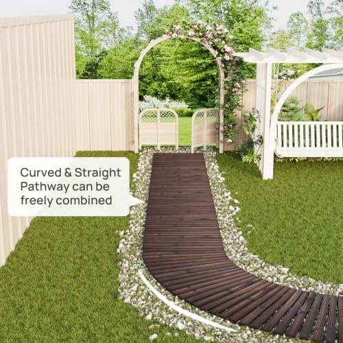 8FT Wooden Garden Parhway Walkway Outdoor 25" Wide Oversize Roll Out Decorative Patio pavers Path Wood Flooring Non-Slip Surface Road Floor for Yard Lawn Vegetable Garden Wedding Party (Carbonized) - Image 5