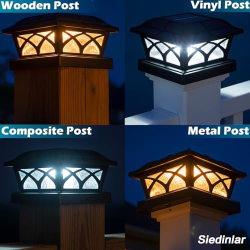 SIEDiNLAR Solar Post Cap Lights Outdoor Glass 2 Color Modes Black (10 Pack) - Image 4