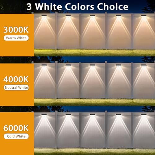 Solar Fence Lights Outdoor, 20 Pack Fence Lights Solar Powered, 3 Color Modes Warm/Natural/Cool White (3000K/4000K/6000K), IP67 Waterproof Dusk to Dawn Solar Lights for Fence, Backyard, Patio, Deck - Image 2
