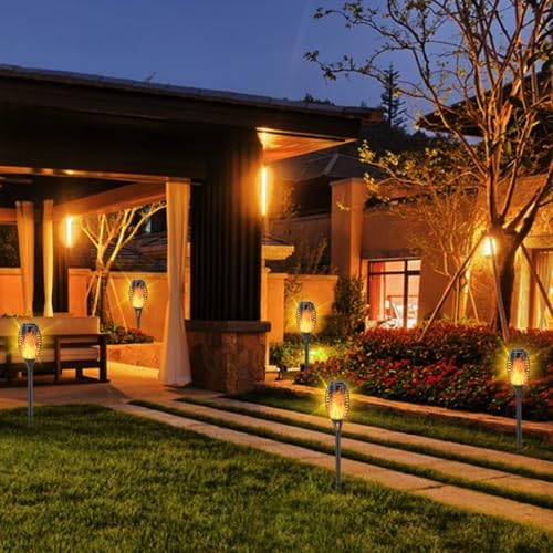 Solar Flame Lights Outdoor, Flickering Flame Effect Waterproof LED Torch Lights for Garden Patio Pathway Decoration, 6 Pack, Warm Color, 12 Inches (16) - Image 5