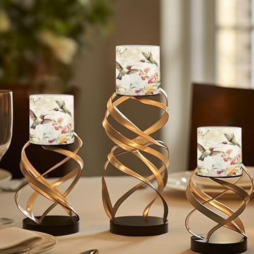 Flickering Flameless Candles with Remote Battery Operated Candles with Color Changing Timer Control LED Pillar Tea Lights for Patio Porch Banquet Home Decorations, Vintage Floral Hummingbird - Image 4