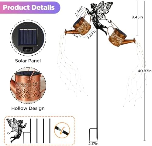 HELESIN Solar Watering Can Lights Outdoor,Fairy Stake with 2 Cans - Image 5