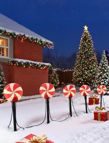 10.5FT Christmas Pathway Lights, 5PK LED Candy Cane Yard Stake Lights - Image 6