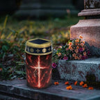 Poceacles Solar Lights Outdoor Grave Candle for Cemetery Decoration Solar Outdoor Lights for Garden Lawn Backyard Pathway Decor, Lion Cross Cloud Print Red, 2 Piece Set - Image 3