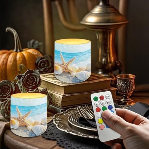 Starfish Shell Flameless Candles with Remote Battery Operated Candles with Timer Flickering LED Battery Operated Elictric Pillar Tealights for Indoor Outdoor Home Decorations - Image 4