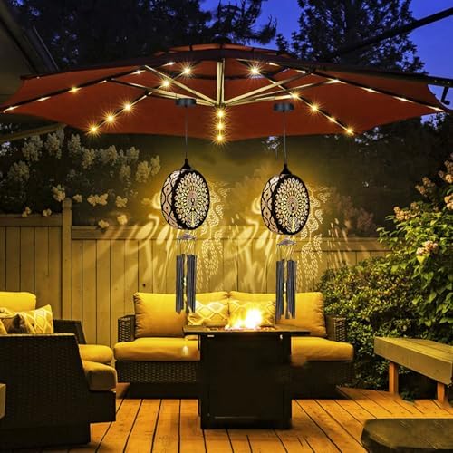2 Pack Solar Wind Chimes for Outside, 43" Peacock Hanging Wind Chime Lantern with Wire, Deep Tone Memorial Wind Chime Decoration for Home, Patio, Garden, Yard, Multicolour Wind Chimes Gifts by Unknown