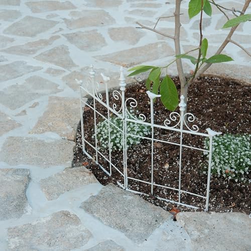 Vintage Metal Garden Fences Rustic Distressed White Decorative Fence Cast Iron Garden Edging Landscape Border Yard Stake Tall Picket Fence Outdoor Flower Bed Lawn Panels - Image 4