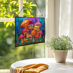 Rainbow-Colored Mushroom Cluster Rectangular Stained Glass Suncatcher – Hanging Window Panel with Animal & Nature Scene – Vibrant Glass Art Gift for Wildlife, Fantasy, Nature Lovers q1PtJt - Image 2