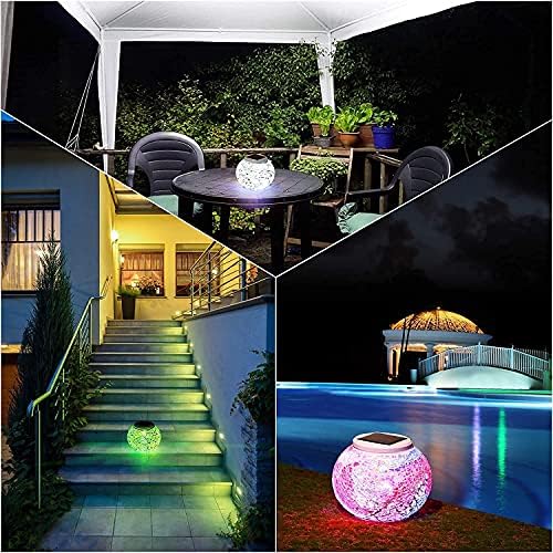Mosaic Solar Light,AMZSTAR Outdoor Table Lamps Waterproof Solar Glass Ball LED Garden Lights Color Changing Solar Table Lantern for Patio,Party,Yard,Outdoor/Indoor Decorations Presents(Silver) - Image 4