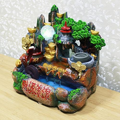 Wind Water Creative Decoration Statue,Resin Tabletop Water Fountain,Indoor and Outdoor Waterfall,Electric Portable Little Fake Mountain with Rotating Ball Decoration Gift-Flowing Water Swings 1 - Image 4