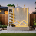 Retro Modern Stone Look Cascading Water Flowing Wall Fountain with LED Lights, 6.89FT Tall Indoor Outdoor Water Feature for Home Garden Entryway(Left)(#A) by BestHomeDecorationOrnaments