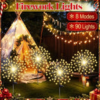 Tujoe 4 Pcs Pentagram Solar Firework Lights Decorations Garden Pathway Solar Power Light Stake Waterproof with 90 LED 8 Modes Star Firework Lights Decoration for Outside Decor, Warm White - Image 6