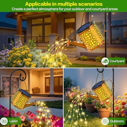 2 Pack Solar Lights Outdoor Decorative Metal Watering Can Lights - Image 3