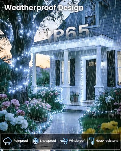 OZS 4 Pack 320 LED Solar String Lights Outdoor Waterproof, Cool White - Image 4