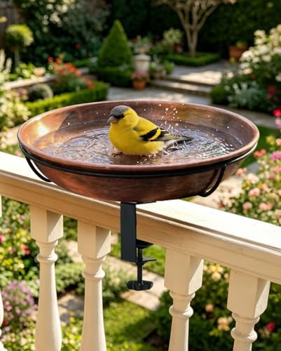 Deck Mounted Bird Bath with Adjustable Clamp, Removable Metal Bowl - Image 3