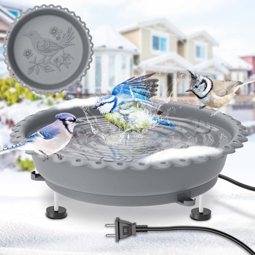Heated Bird Baths for Outdoors,100W Winter Heated Birdbath,Gray by ODSNANIE
