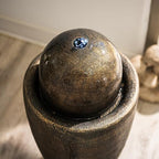 XBrand 25.98" Modern Sphere Water Fountain with LED Light – Indoor Outdoor Stone Texture Floor Fountain, Zen Bubbling Ball Water Feature for Garden Patio Porch - Bronze - Image 2