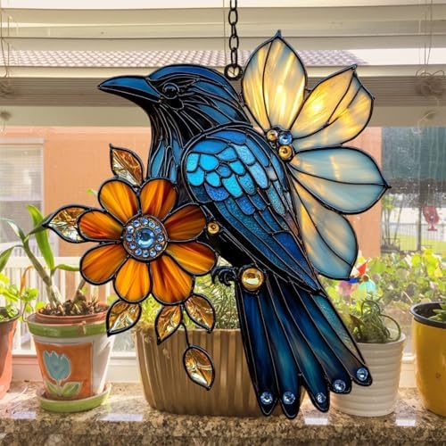 Flowers and Raven Acrylic Suncatcher - Image 4