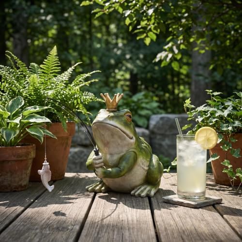 Outdoor Pond Frog Statues Garden Decor - 8.3" Larger Fishing Frog Statue Outdoor Garden Statue & Koi Pond Decor, Frogs Sculpture & Figurine Accessory for Patio, Lawn, Yard Decoration, Gift for Mom - Image 5