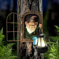 Garden Gnome Statue, Tree Faces Decor Outdoor with Solar Lantern by Home
