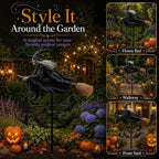 The Enchanted Witch Garden Wind Spinner, Metal Halloween Yard Art, Outdoor Garden Stake Decoration, Halloween Decorations Outdoor with Flying Witch Kinetic Bat Ring, for Garden Patio Pathway (1PCS) - Image 5