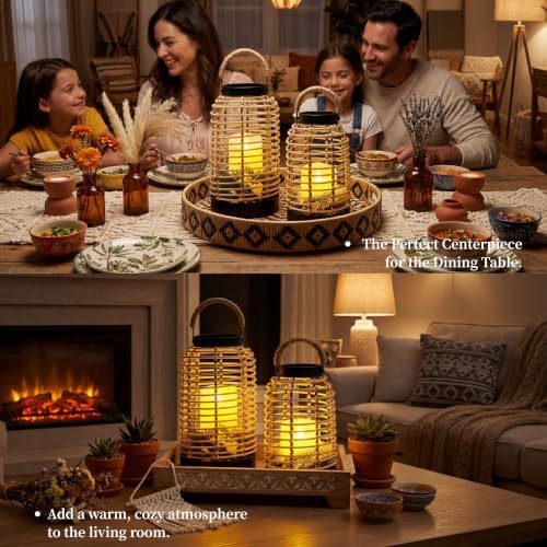 Handwoven Rattan Lantern Set, Straw Handle, Boho Style, Patio Lanterns. - Image 5