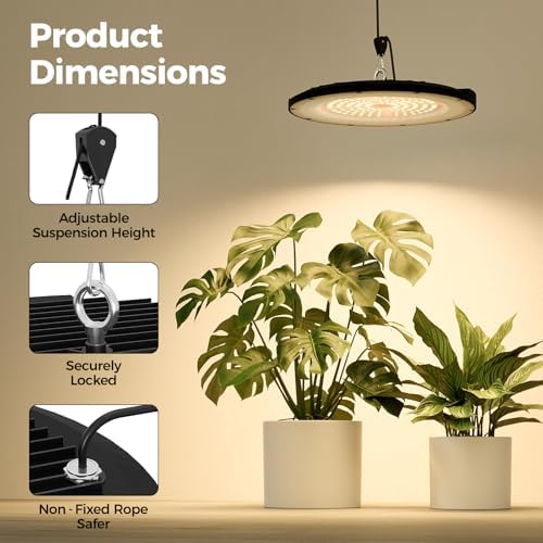 Bamworld Hanging Grow Light for Indoor Plants 12in Large Head Full Spectrum - Image 6