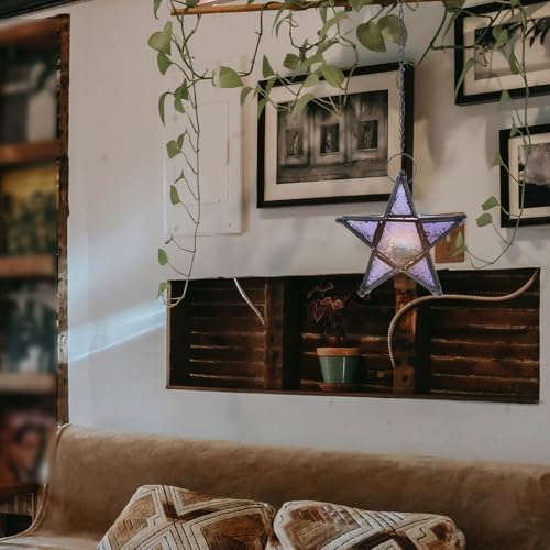 Glass Star Lantern Iron Art Hanging Candle Holder Xmas Home - Image 6