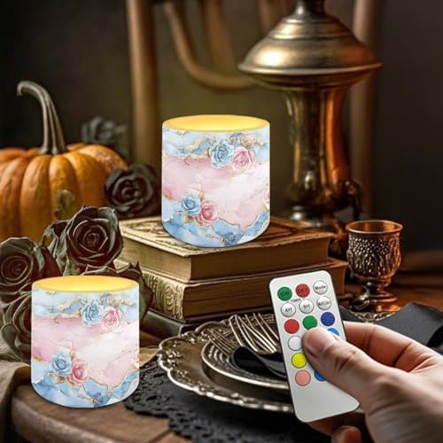 LED Pillar Fake Candles Battery Operated Rose Marble Print Waterproof Outdoor Lighting Color Changing Remote Control Flameless Candles 4 Pack for Bedroom Living Room Decor - Image 2