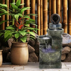 23.6" 4-Tiers Cascading Rock Water Fountain Outdoor Garden Waterfall Decor for Garden, Outside Cascading Bowls and Stacked Stones Patio Water Features Fountain with LED Light and Atomizer Wh - Image 4